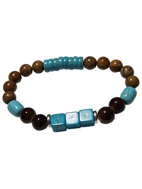 Southwest Beaded Bracelet Blue Brown Beads Stretch Western Fashion Jewelry